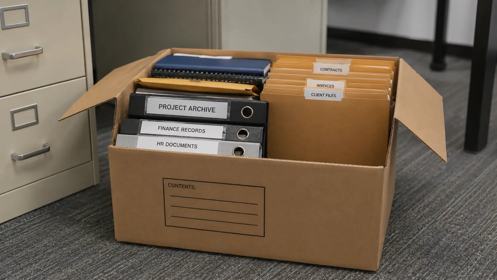 Caja de archivo con carpetas de la comunidad
