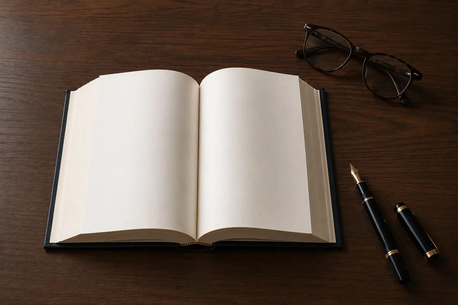 Libro jurídico abierto con gafas y pluma