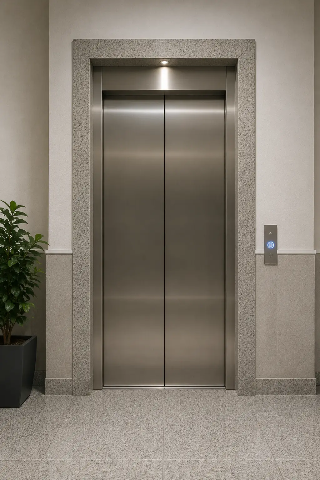 Puerta de ascensor moderna en el rellano de una comunidad